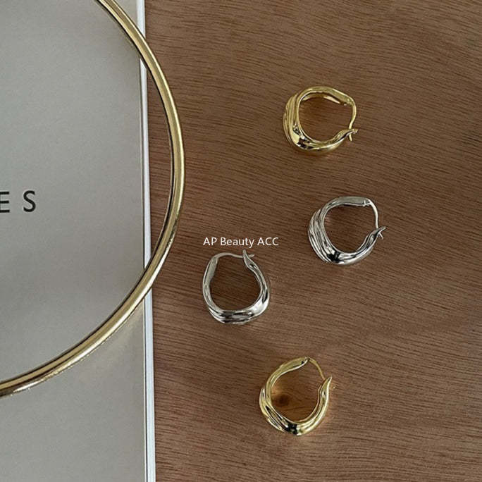 C廠-褶皺耳環新高級感耳圈耳釘輕奢高級感氣質大氣銀耳針飾「EH-2071. EBSJ」25.12-3