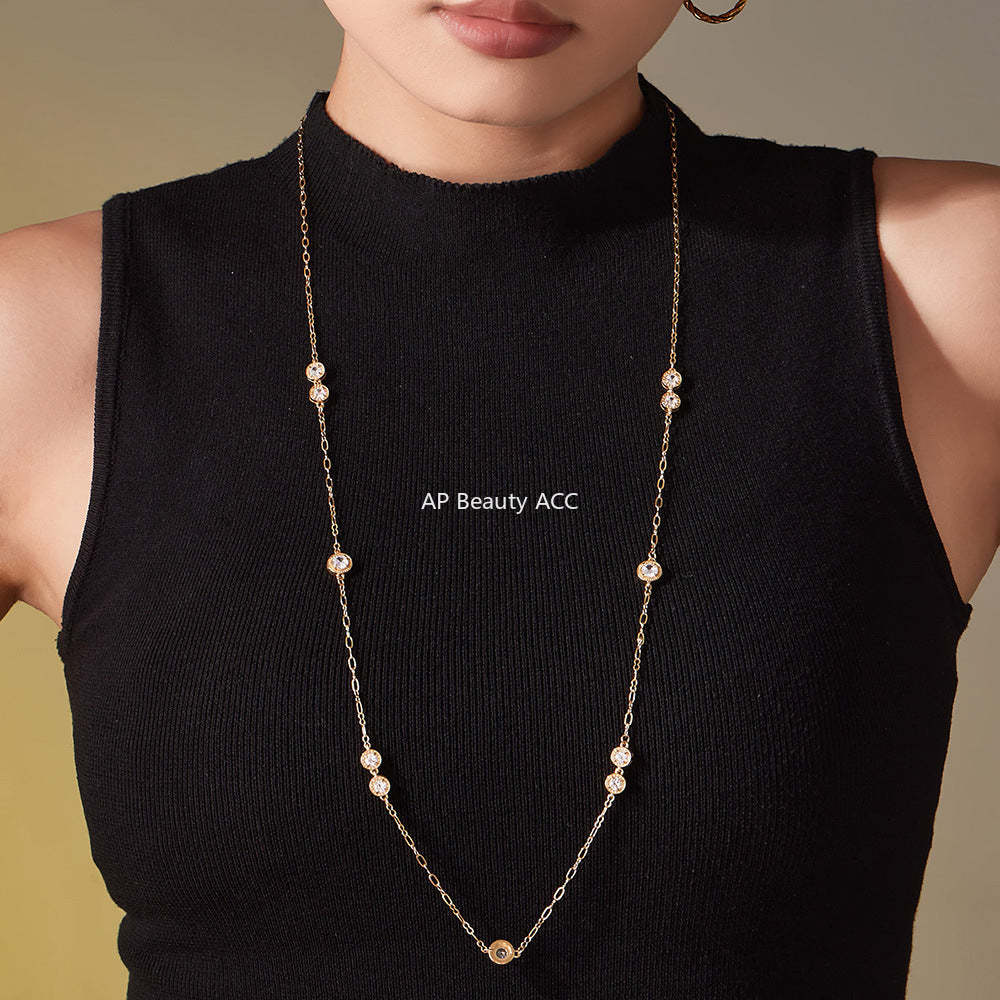 B廠-法式秋冬超閃爪鑽5A鋯石長款毛衣鏈不鏽鋼鍍18k真金不掉色「M083」25.11-3