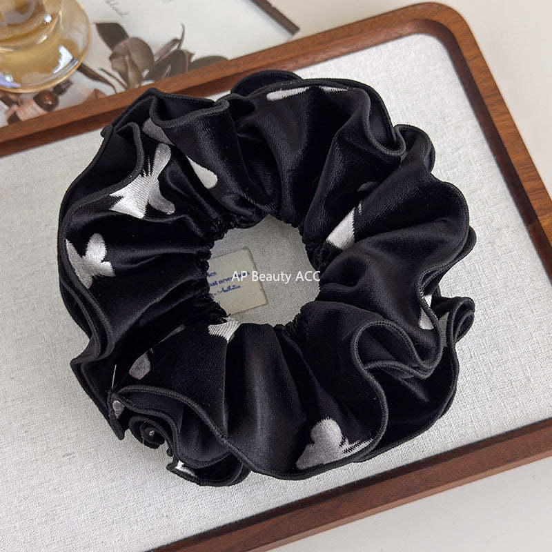 E廠-法式秋冬絲絨印花蝴蝶雙層大腸髮圈女氣質超大丸子頭馬尾頭繩頭飾「27695」25.11-3