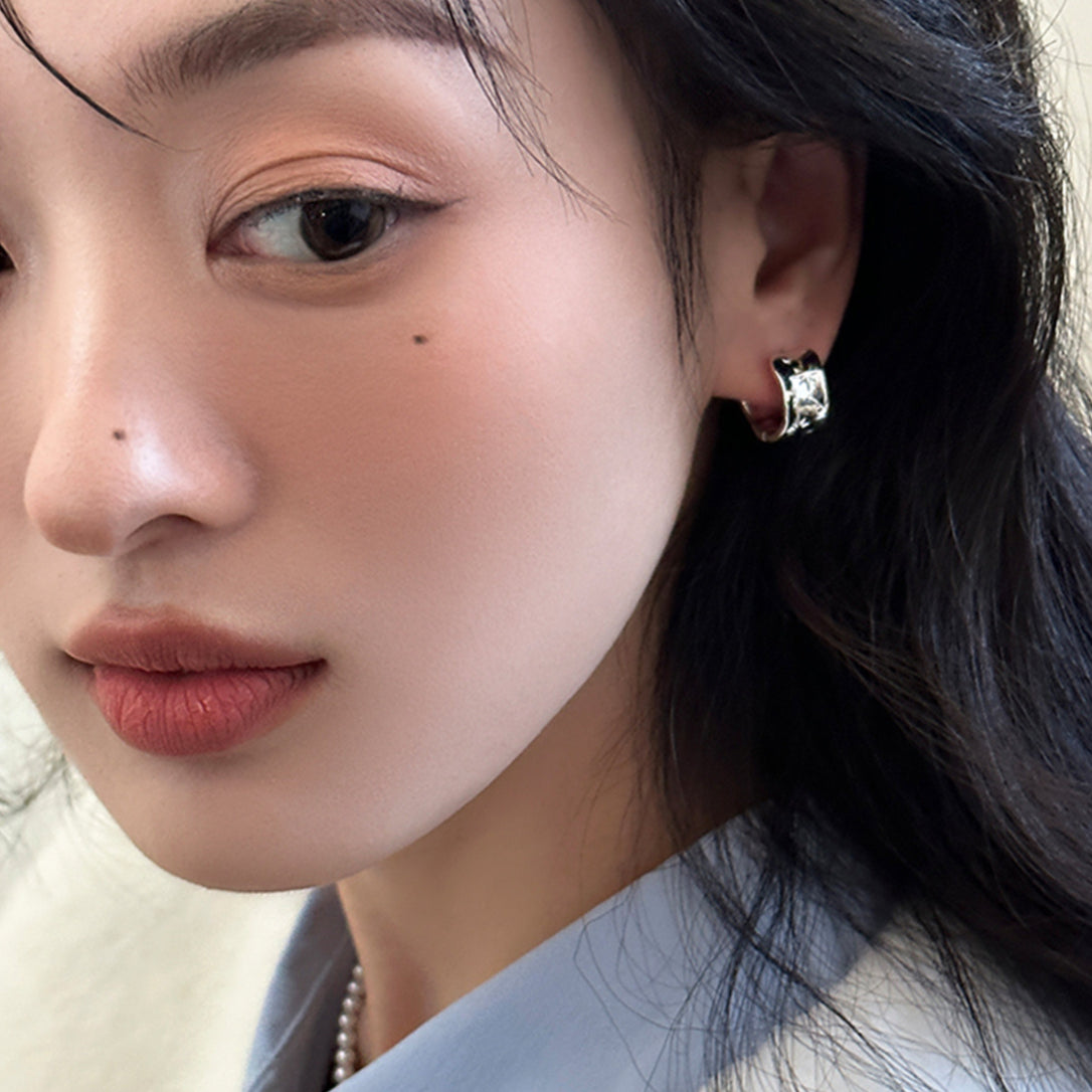 C廠-輕奢高級感八芒星耳圈女精緻氣質銀針寬面耳環小眾設計感百搭耳飾「EH-3602」25.06-3