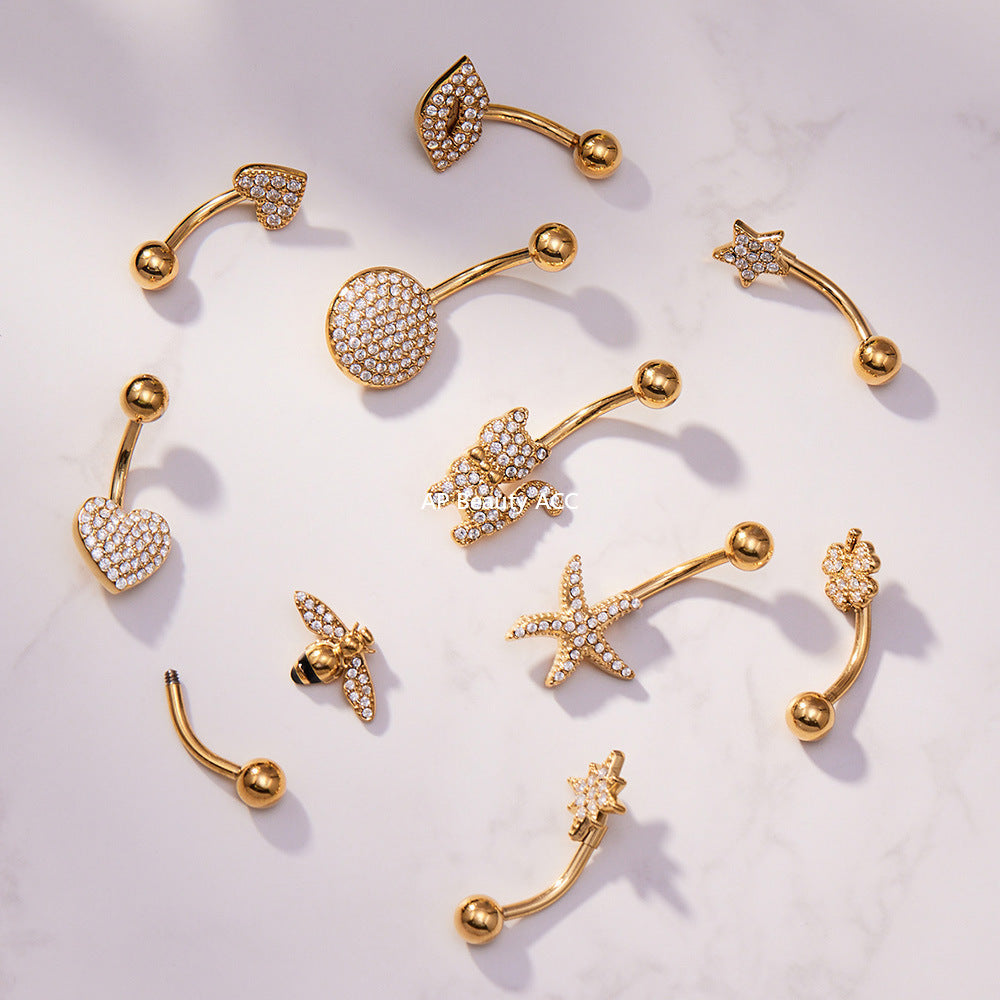 B廠-跨境新款多元素滿鑽鋯石肚臍釘不鏽鋼鍍18k金歐美穿刺飾品「H009」25.11-2