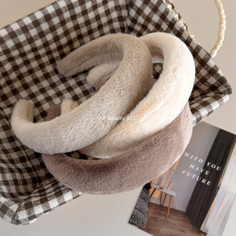 E廠-秋冬仿兔毛軟糯毛毛高顱頂寬髮箍氣質百搭溫暖毛絨絨壓髮頭箍髮飾「19179」25.11-3