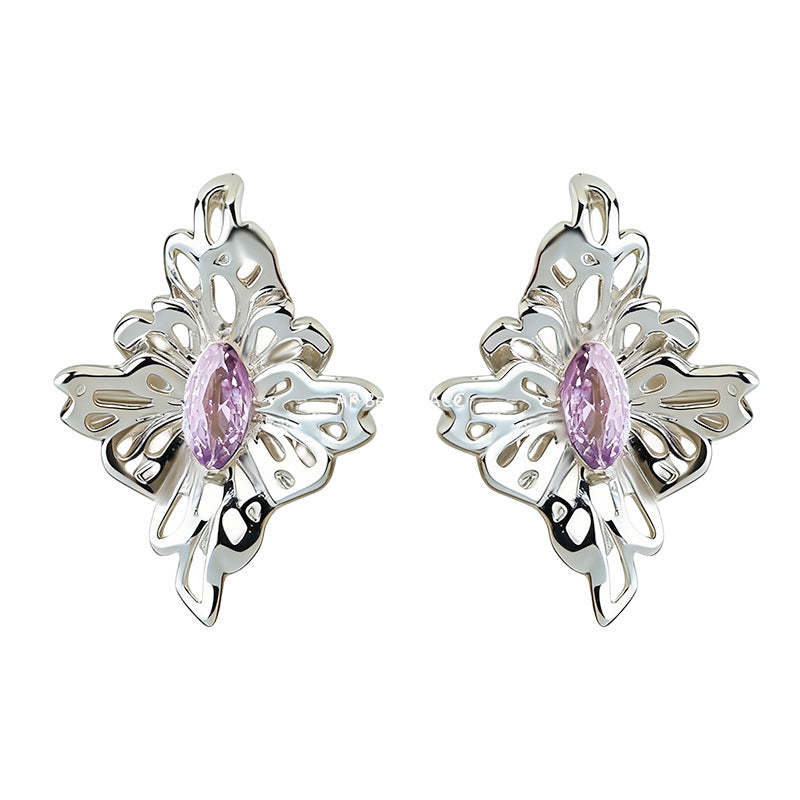 A廠-紫薇花原創設計師款s925銀針鑲嵌鋯石立體花朵新款耳飾工廠耳環女「7243」25.12-3