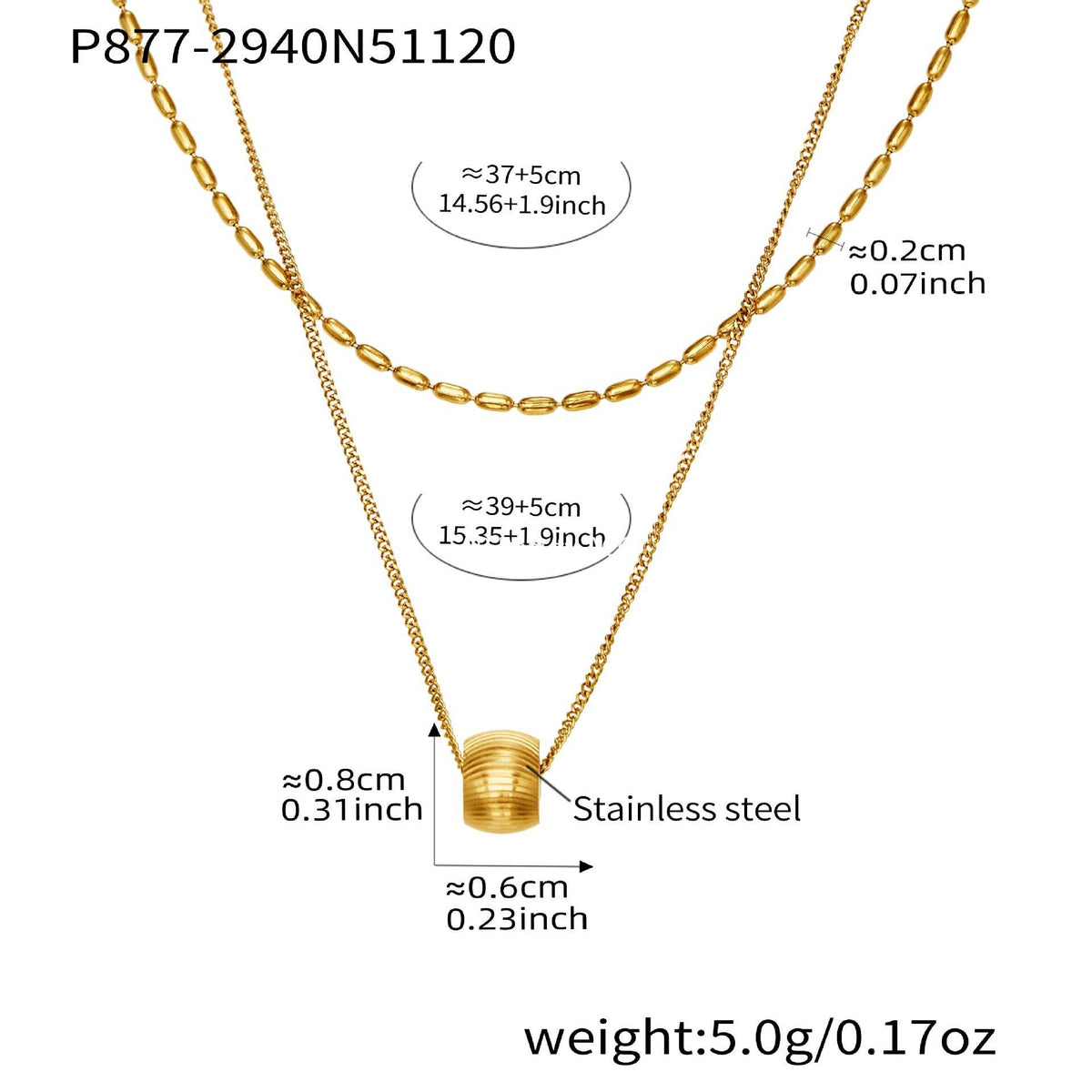 B廠-ins風個性時尚轉運站吊墜雙層鎖骨項鍊不鏽鋼鍍18k真金首飾「P877」25.11-4
