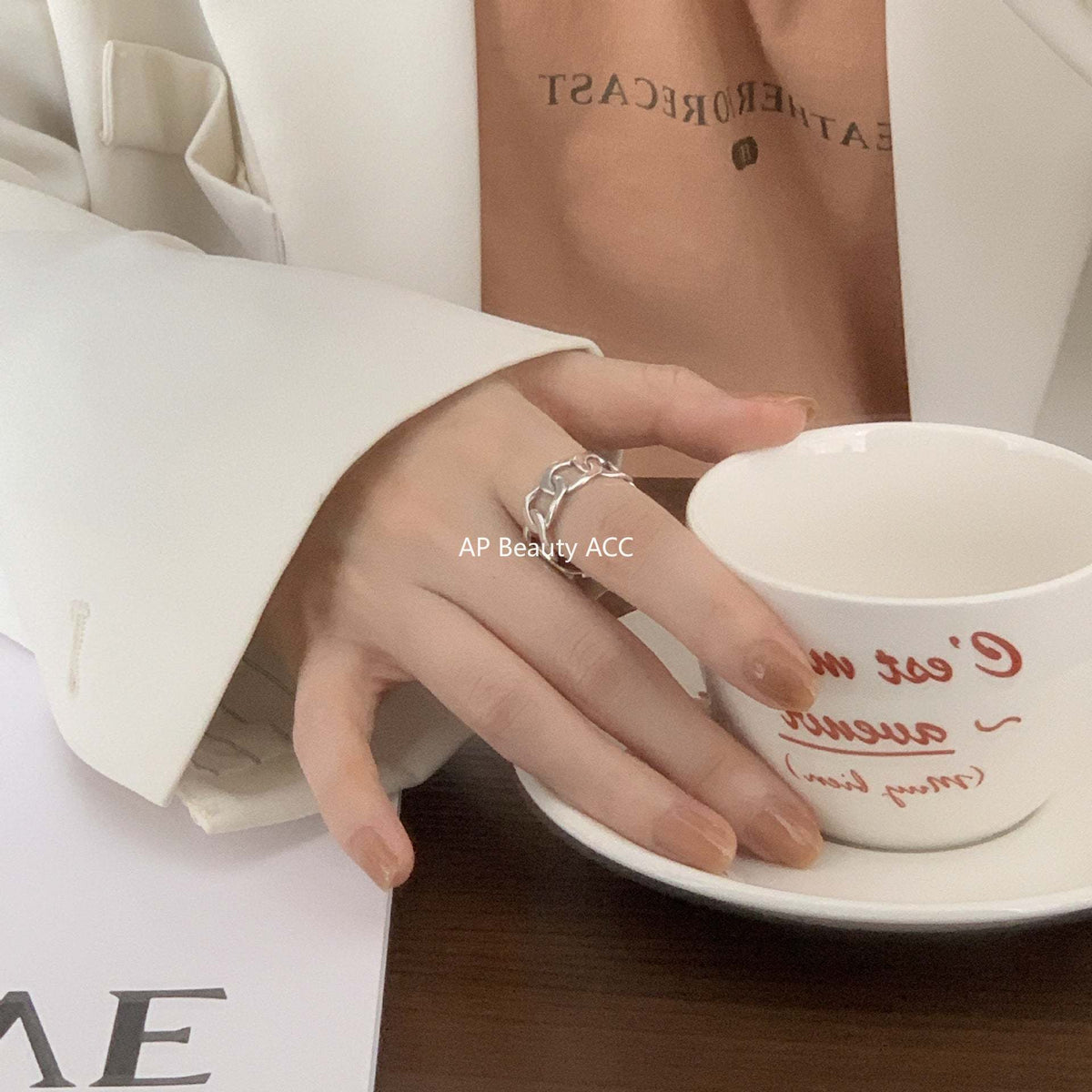 F廠-韓國韓版S925純銀簡約 個性復古泰銀 寬鎖鏈方條開口戒指指環「J549」25.12-2