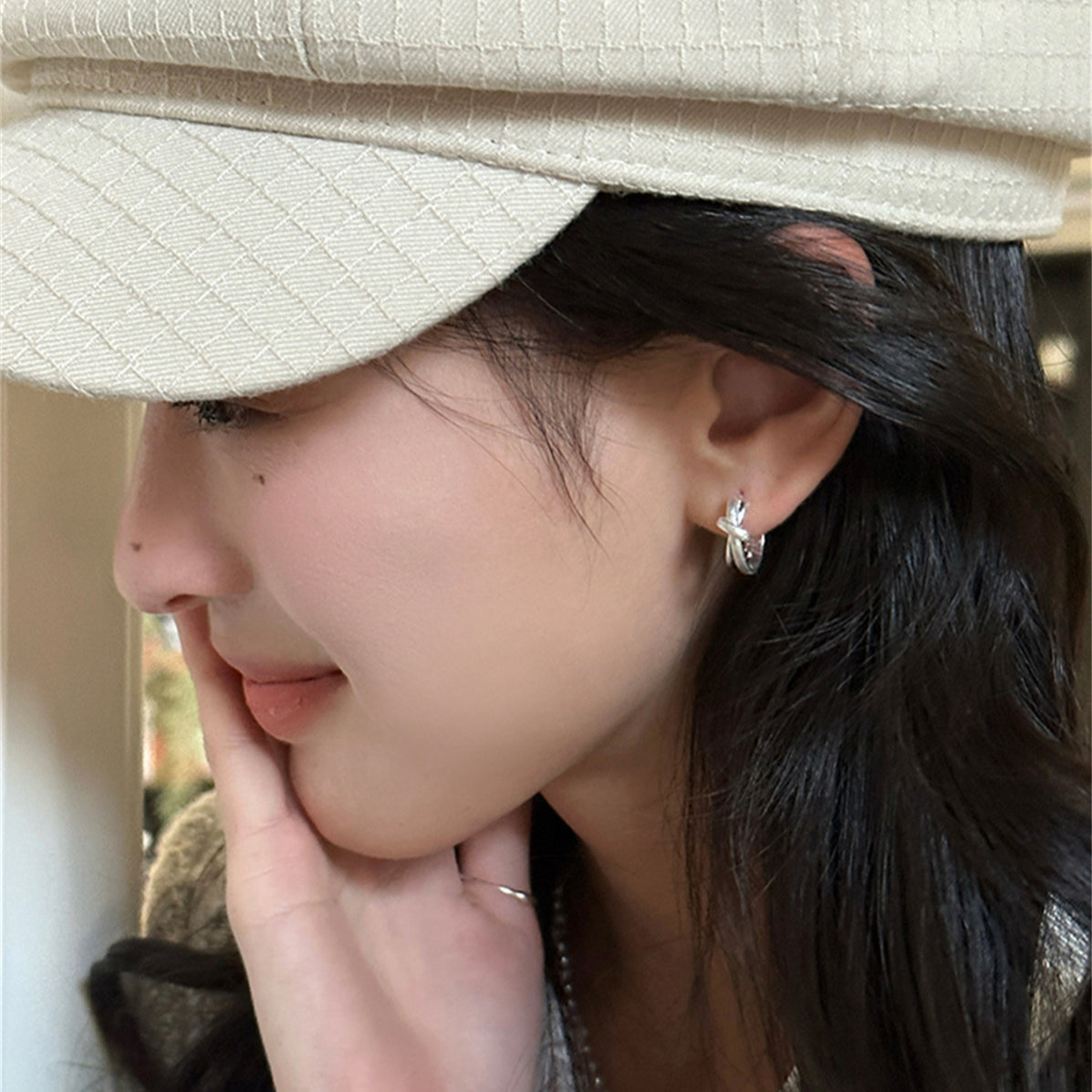 C廠-小眾高級感拉絲打結耳環女簡約冷淡風銀針耳扣日韓學生通勤耳飾「EH-3651」25.07-2