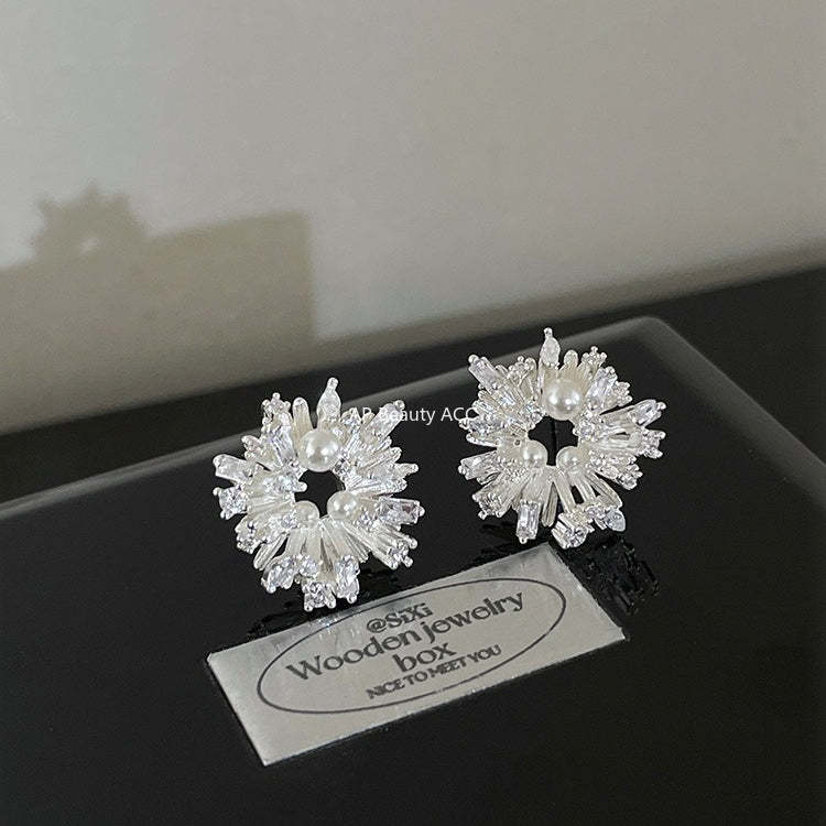 C廠-超閃鋯石珍珠耳釘女氣質精緻高級感耳環輕奢百搭清冷感通勤耳飾「EH-4048」25.12-1