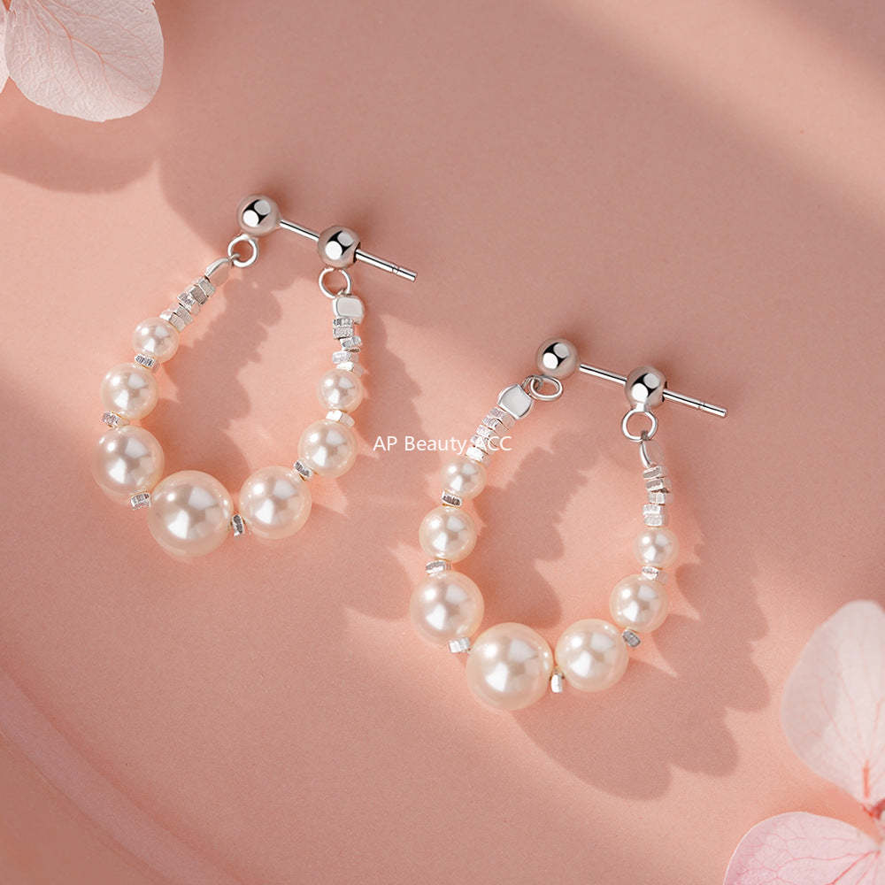 D廠-純銀S925日系銀色碎銀珍珠耳環簡約法式輕奢復古甜美優雅耳環「YC2380E_1」25.12-3