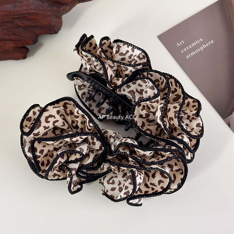 E廠-復古裙擺立體豹紋花朵香蕉夾髮卡增高馬尾竪夾髮爪盤髮橫夾髮飾品「27718」25.11-4