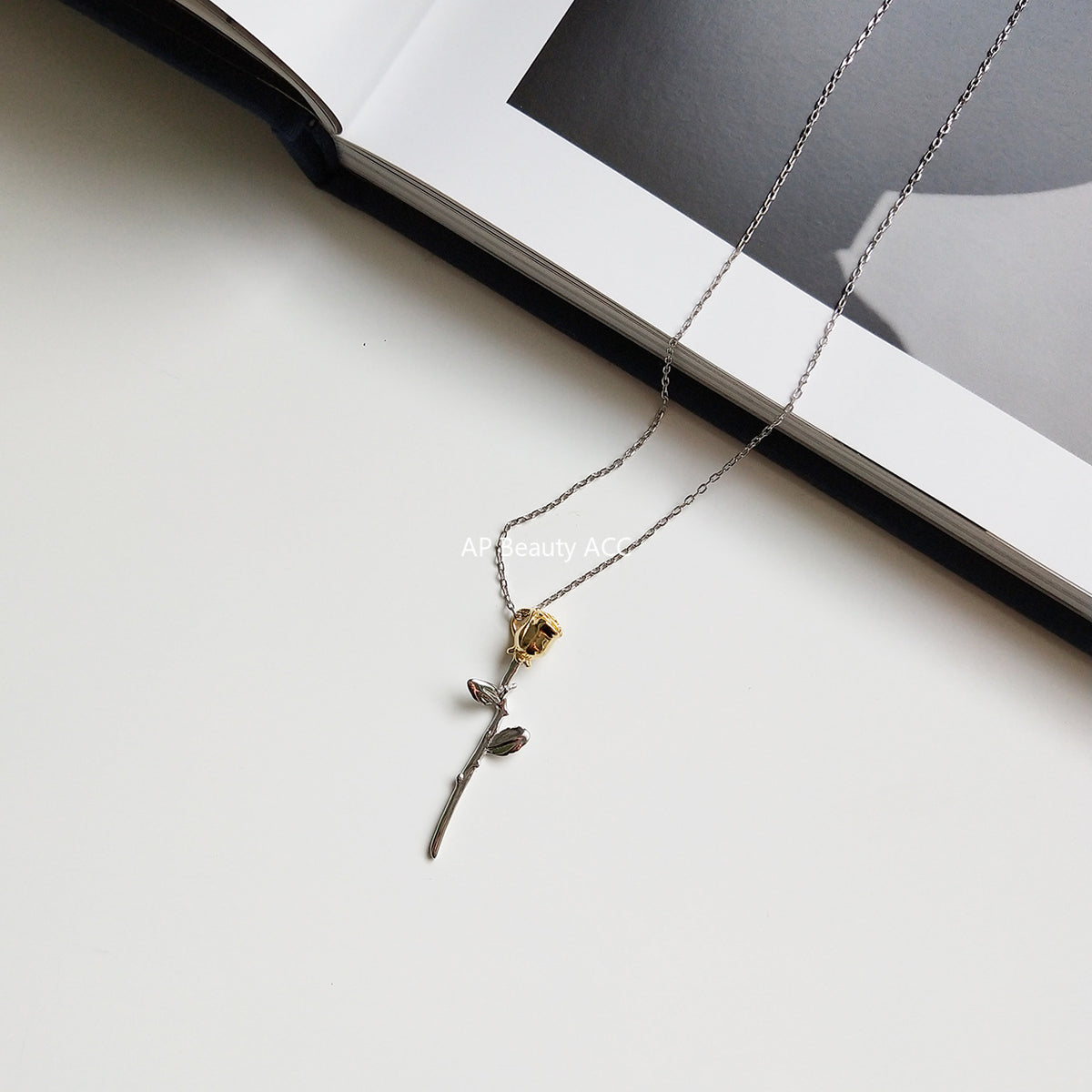 F廠-韓國韓版飾品 925純銀 小王子的玫瑰花項鍊金色項鍊短款脖鏈「B366」25.10-3