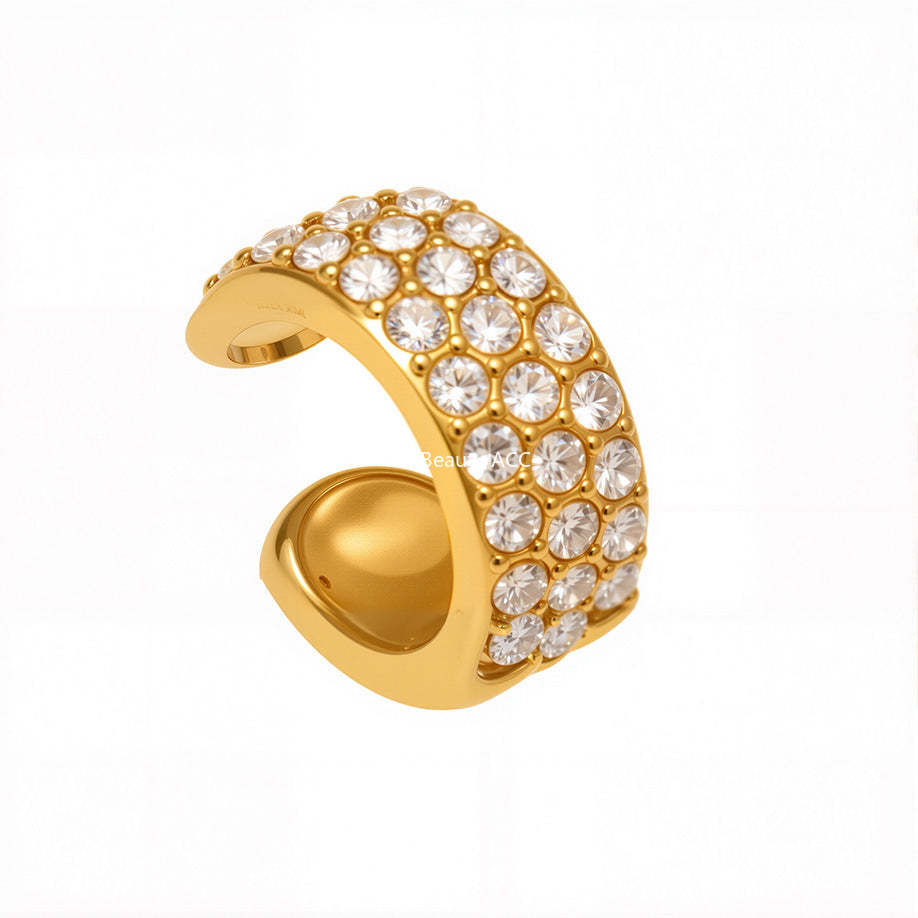 B廠-不鏽鋼超閃5A鋯石C型滿鑽耳夾鍍18k真金簡約個性耳飾不掉色「F983」25.10-5