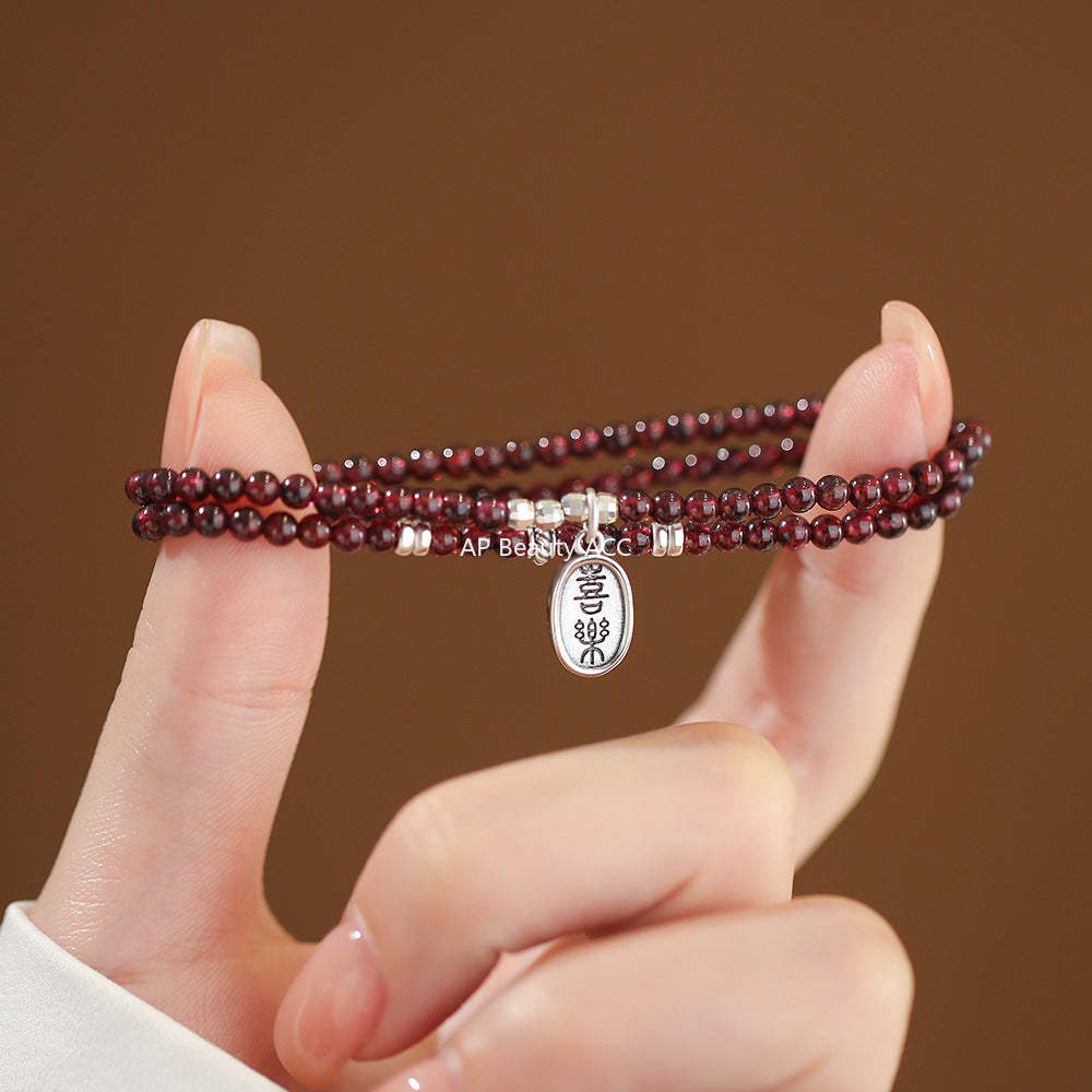 D廠-純銀S925平安喜樂石榴石手鍊復古做舊國風溫柔甜美設計手飾批發「YC4932SL_1」25.12-3