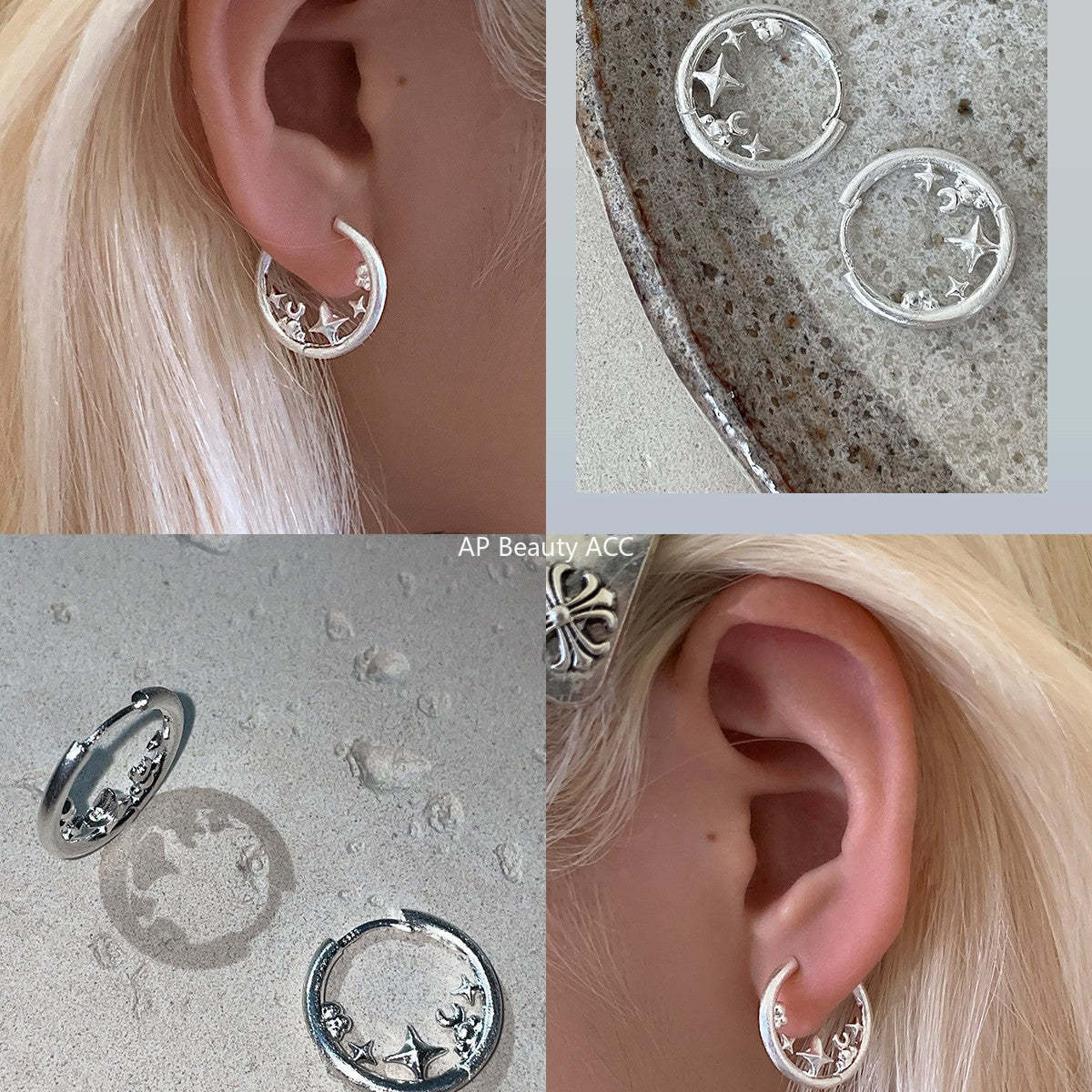 C廠-小眾冷淡風拉絲設計感星星環繞耳環女簡約輕奢高級感銀針耳環耳飾「EH-4271」25.11-4