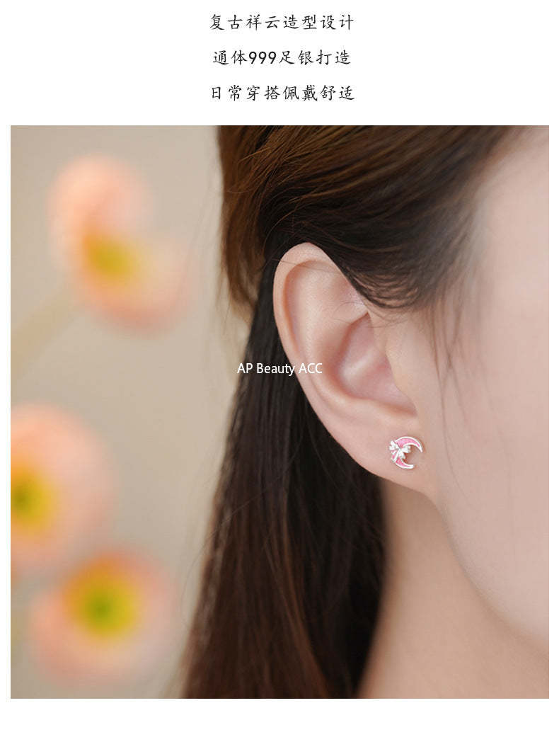 D廠-足銀S999輕奢公主月亮蝴蝶結耳環女甜美淑女風可愛百搭耳飾品批發「YC6344E_1」25.11-1
