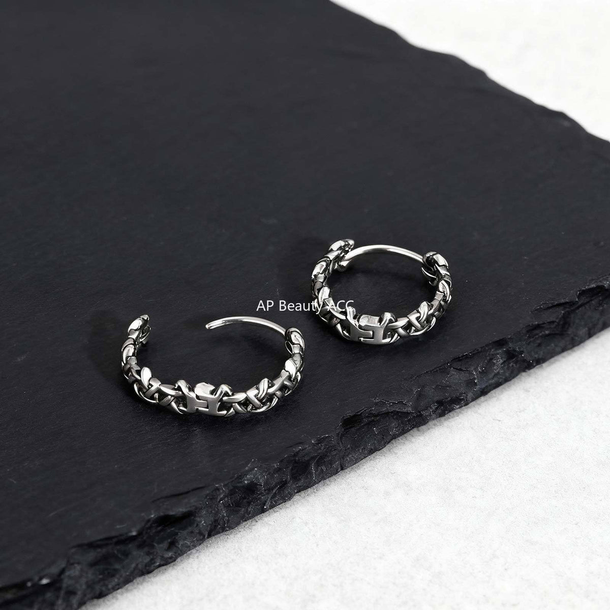 G廠-復古做舊不鏽鋼個性潮流波浪交叉鏤空男士個性朋克風耳圈「EH-838」25.12-2