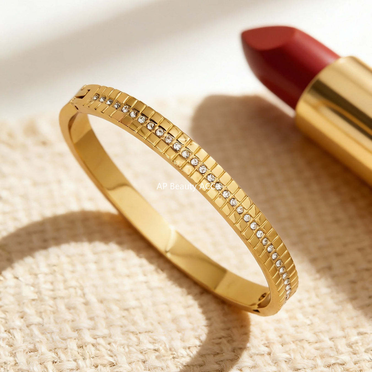 B廠-不鏽鋼單排鑽鋯石卡扣手鐲組合歐美時尚潮酷手飾品鍍18k金不掉色「Z512-15」25.12-2