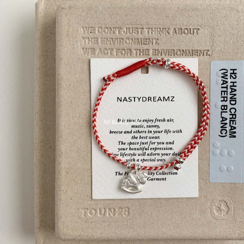 C廠-搖搖馬木馬2026屬馬生肖馬年S925純銀手工紅色（可調節）編繩手鍊「1630」25.12-3