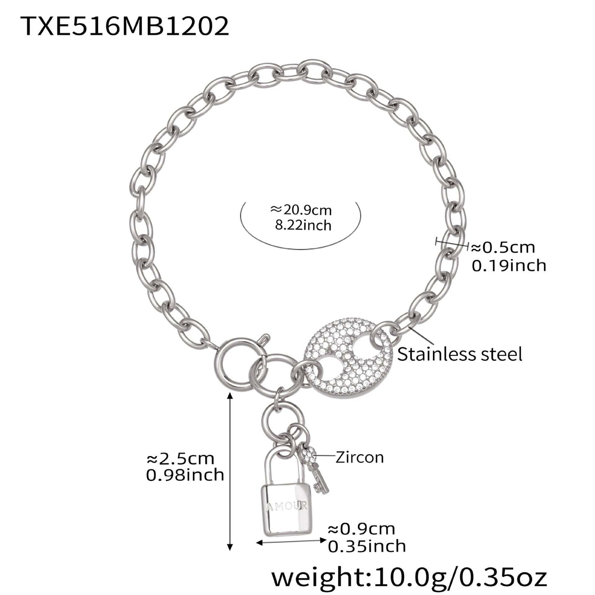 B廠-不鏽鋼滿鑽鋯石豬鼻子鎖頭流蘇吊墜珠寶扣項鍊手鍊套裝鍍18k真金「TXP516」25.12-2