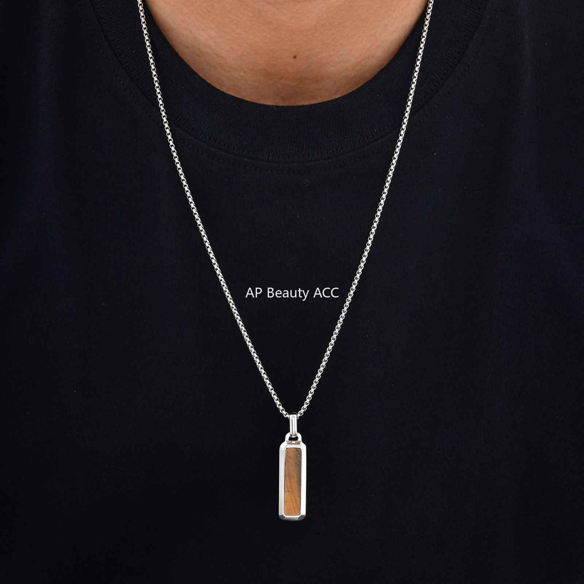 G廠-歐美跨境男士不鏽鋼吊墜長條虎眼石幾何百搭時尚簡約項鍊「PN-2226」25.11-2