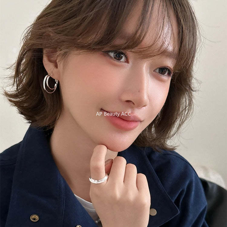 C廠-925銀針多層疊戴風大小圈耳環女氣質時尚高級感素圈耳圈輕奢耳飾「EH-4307」25.11-4