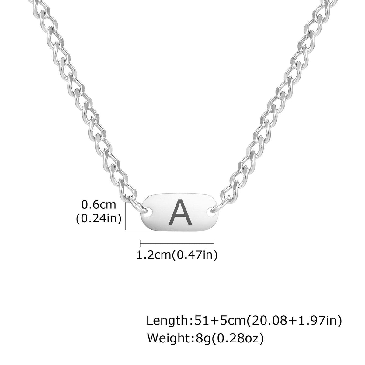 G廠-不鏽鋼磨鏈橢圓牌嘻哈小眾設計英文字母項鍊鋼色「NC-1898S」25.11-3
