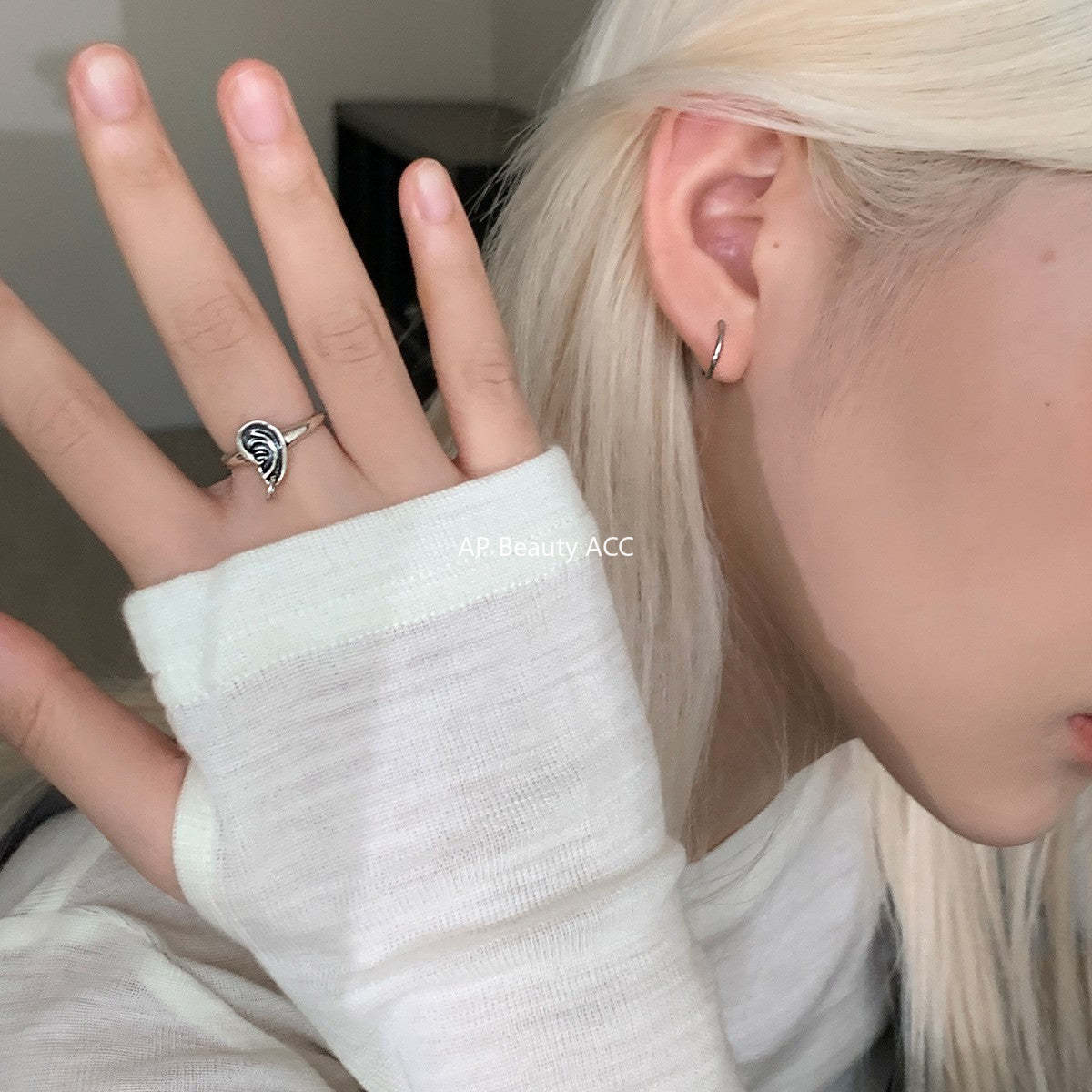 C廠-輕奢復古設計感小耳朵戒指女冷淡風氣質個性純銀食指環ins新指環「JZ-0657」25.10-5