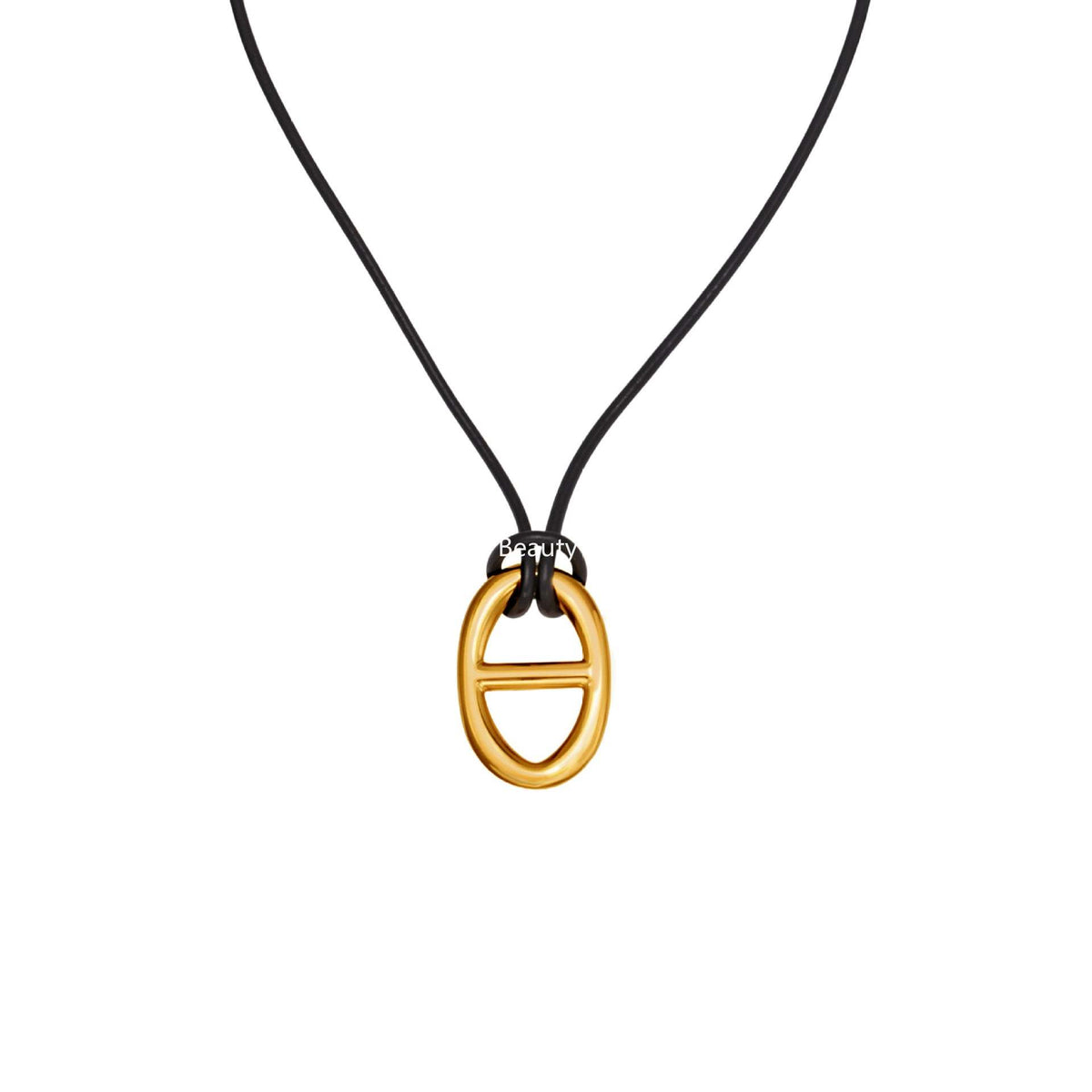 B廠-跨境新款不鏽鋼豬鼻子吊墜長款皮繩項鍊疊戴個性百搭毛衣鏈「P1701」25.11-3