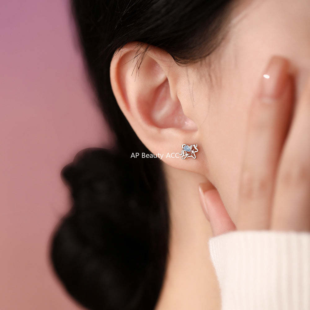 D廠-原創足銀S999彩鋯獨角獸耳環幸運馬可愛溫柔清新本命年耳飾「YC4943E_1」25.12-3