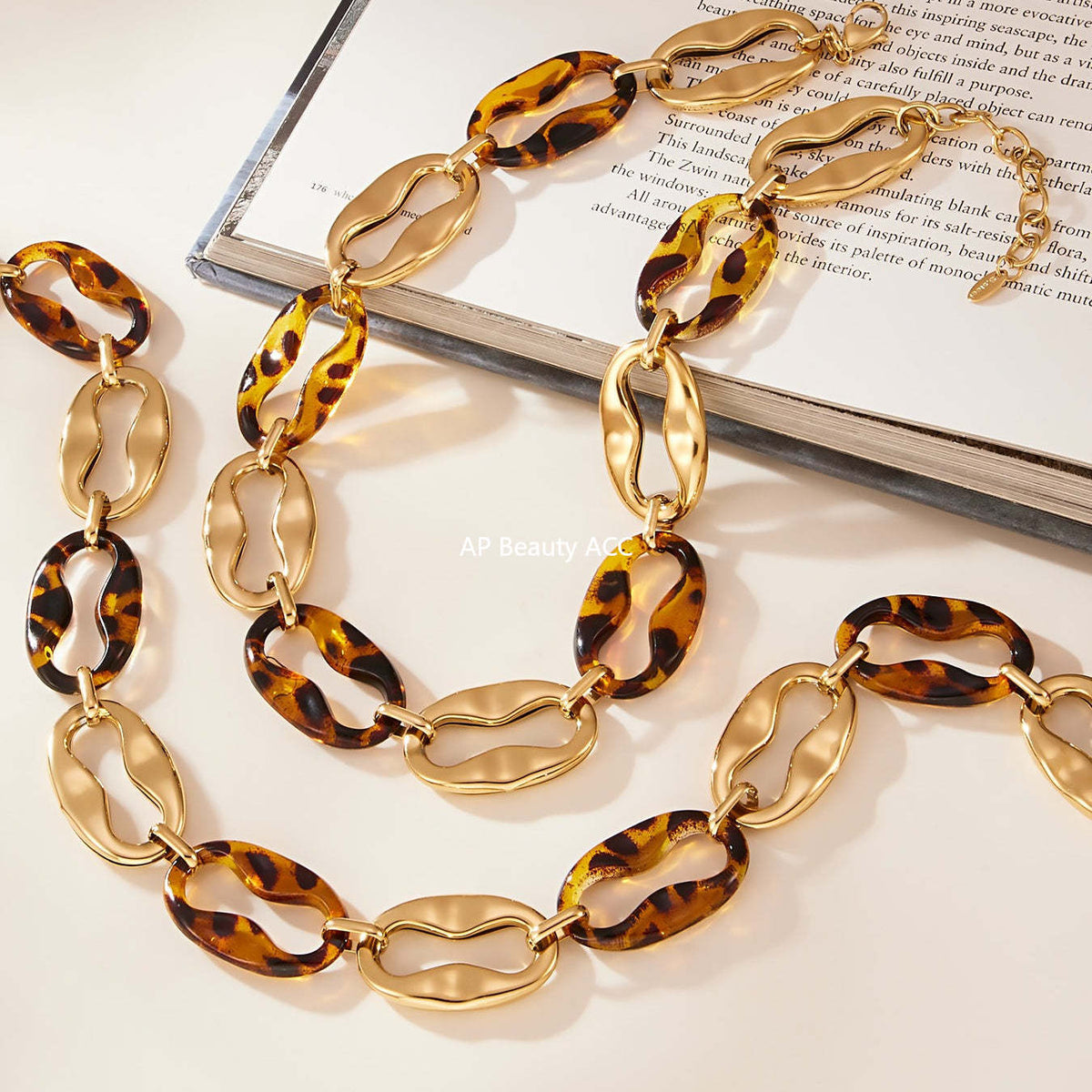 B廠-中古vintage耳飾設計感不鏽鋼幾何樹脂耳環項鍊手鍊套裝女「TXP470」25.11-3