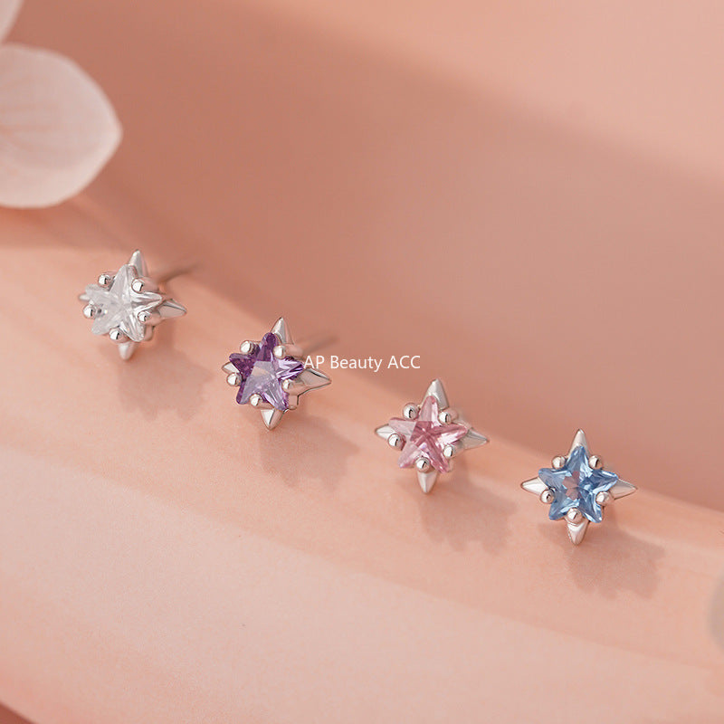 D廠-S999足銀新款星星藍鋯粉鋯白鋯耳環女簡約輕奢精緻高級耳釘「YC4910E_1」25.11-2