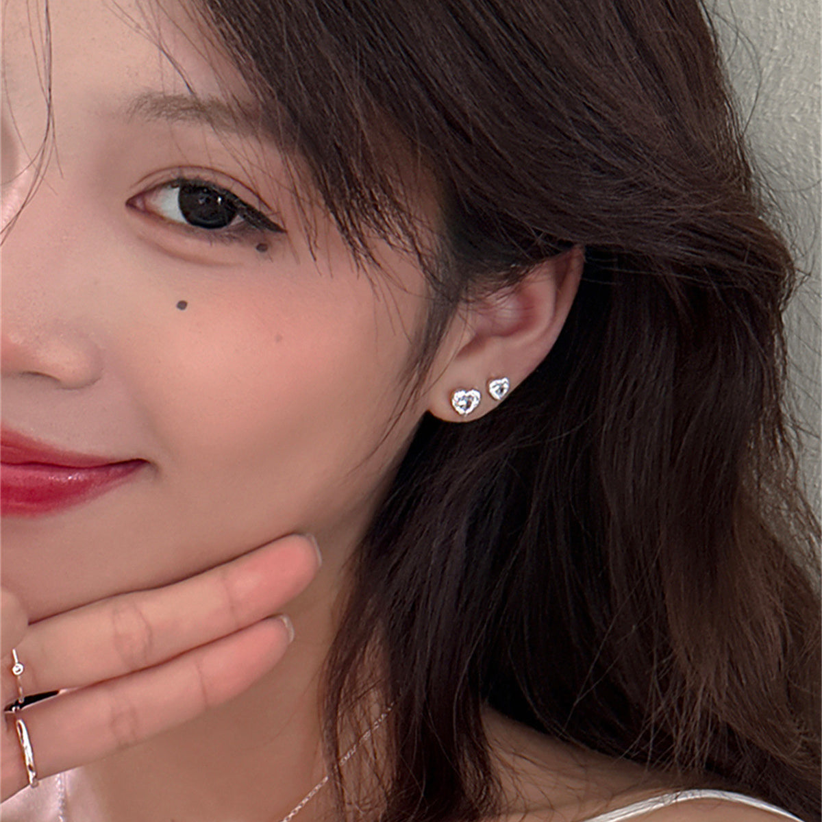 C廠-簡約清新超閃愛心鋯石耳釘女小眾設計百搭銀針耳環高級感通勤耳飾「EH-3950」25.08-5