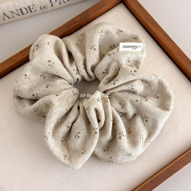 E廠-韓系小碎花針織大腸髮圈高級感印花髮繩復古氣質馬尾皮筋頭繩頭花「27618」25.10-5