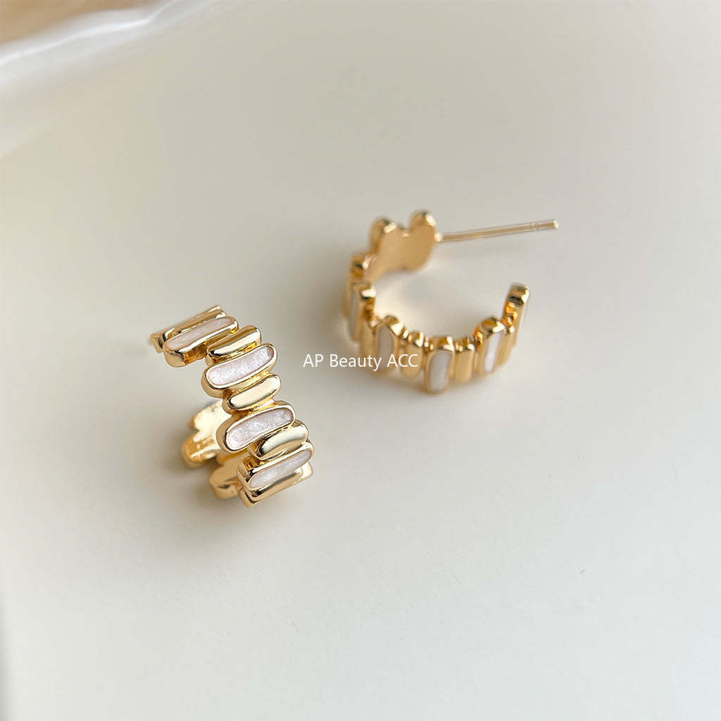 A廠-小眾輕奢時尚高級感925銀針鍍14K不規則圓形幾何新款耳飾工廠耳環「7098」25.11-3