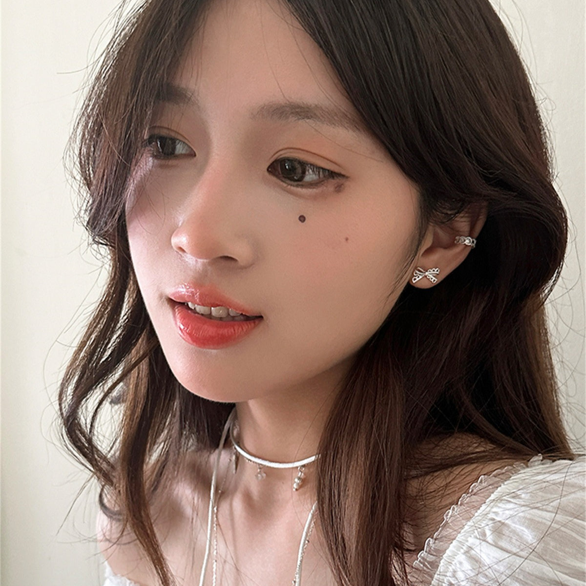 C廠-韓系氣質清冷感鏤空花邊蝴蝶結耳釘女小巧精緻高級感通勤百搭耳飾「EH-4167」25.10-2