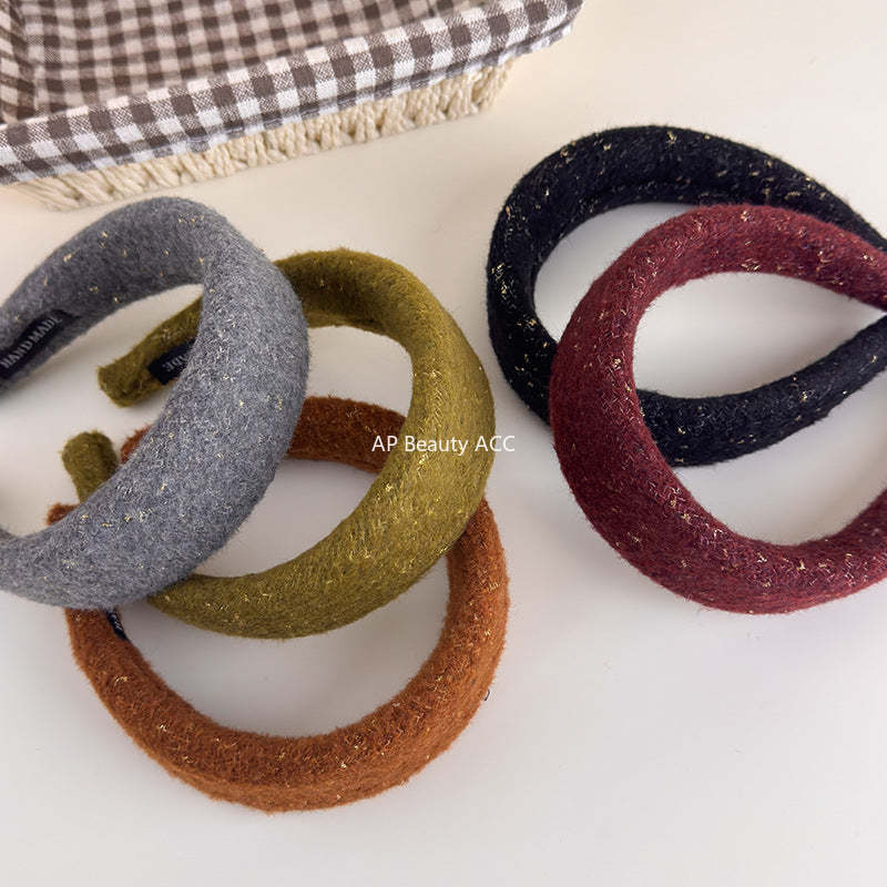 E廠-韓系小香風毛呢針織金絲寬邊髮箍女高級感洗臉頭箍氣質百搭壓髮卡「27725」25.11-4