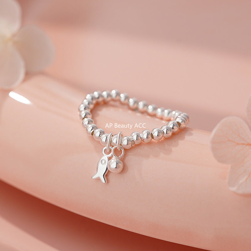 D廠-S999足銀可愛小魚圓珠戒指女輕奢ins風文藝個性甜美清新手飾「YC4572R_1」25.11-2