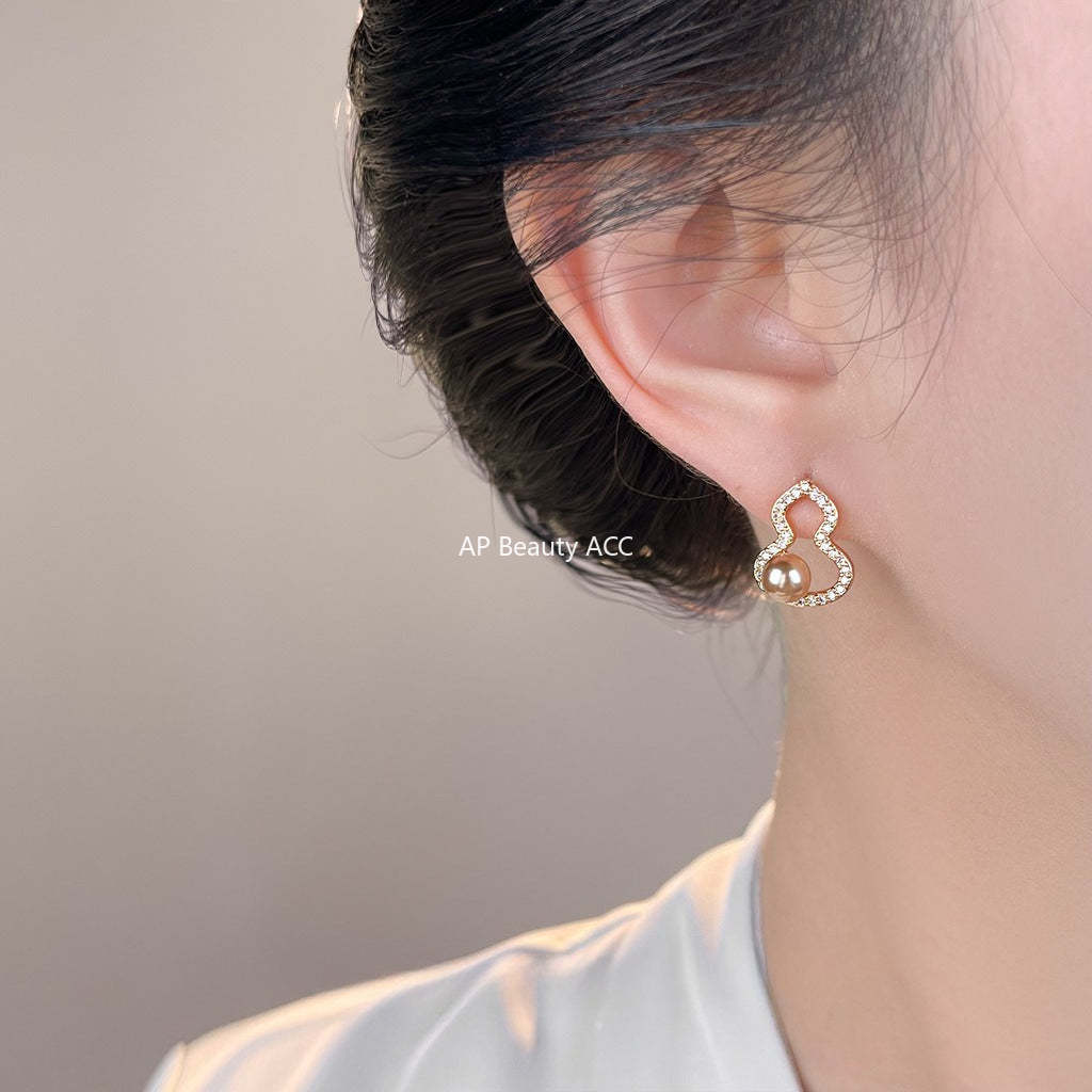 A廠-微鑲鋯石時尚高級感925銀針葫蘆耳環 通勤百搭輕奢風新款耳環「7119」25.11-3