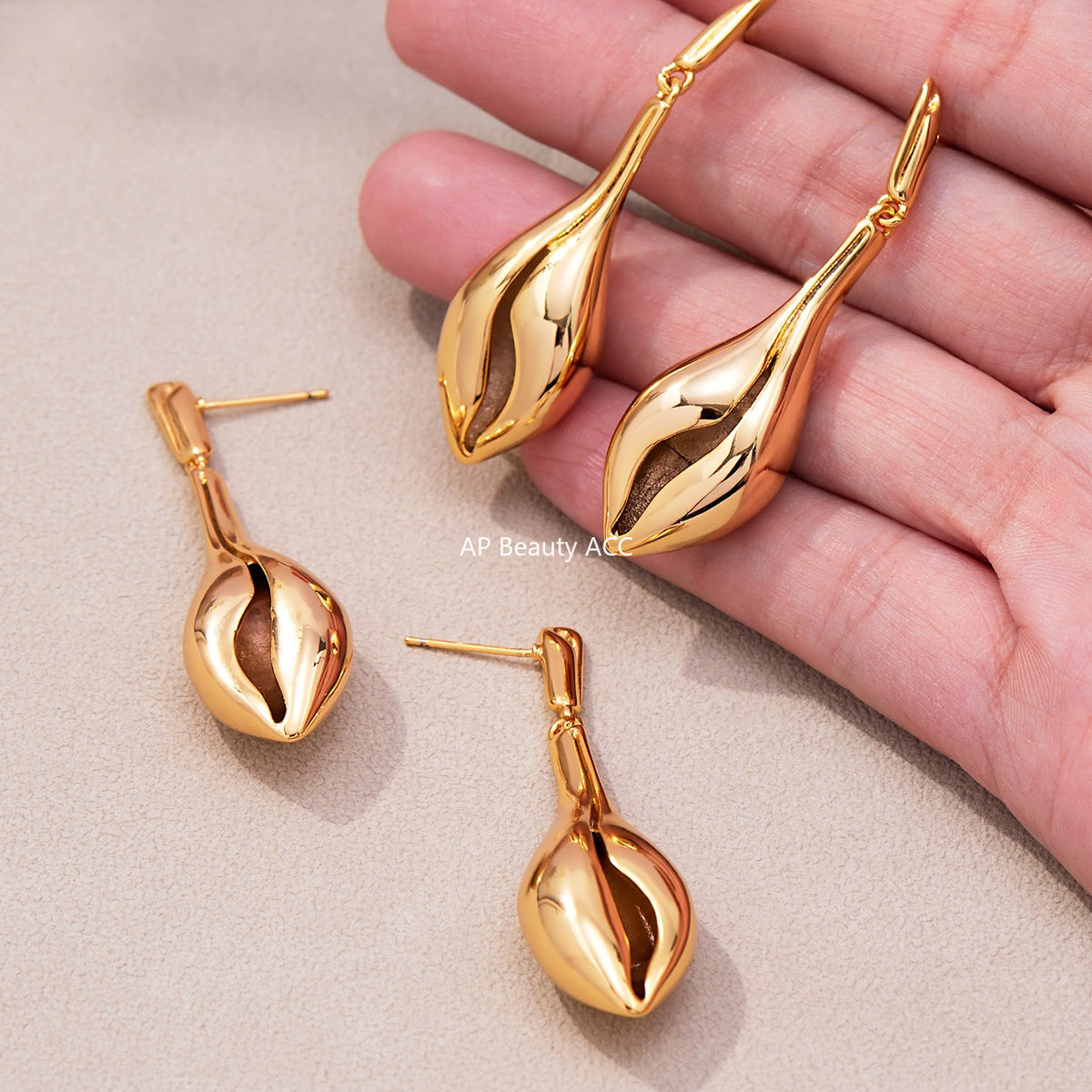 B廠-跨境小眾設計長款海螺形鏤空耳環銅材質鍍18k真金氣質配飾「F813」25.11-1