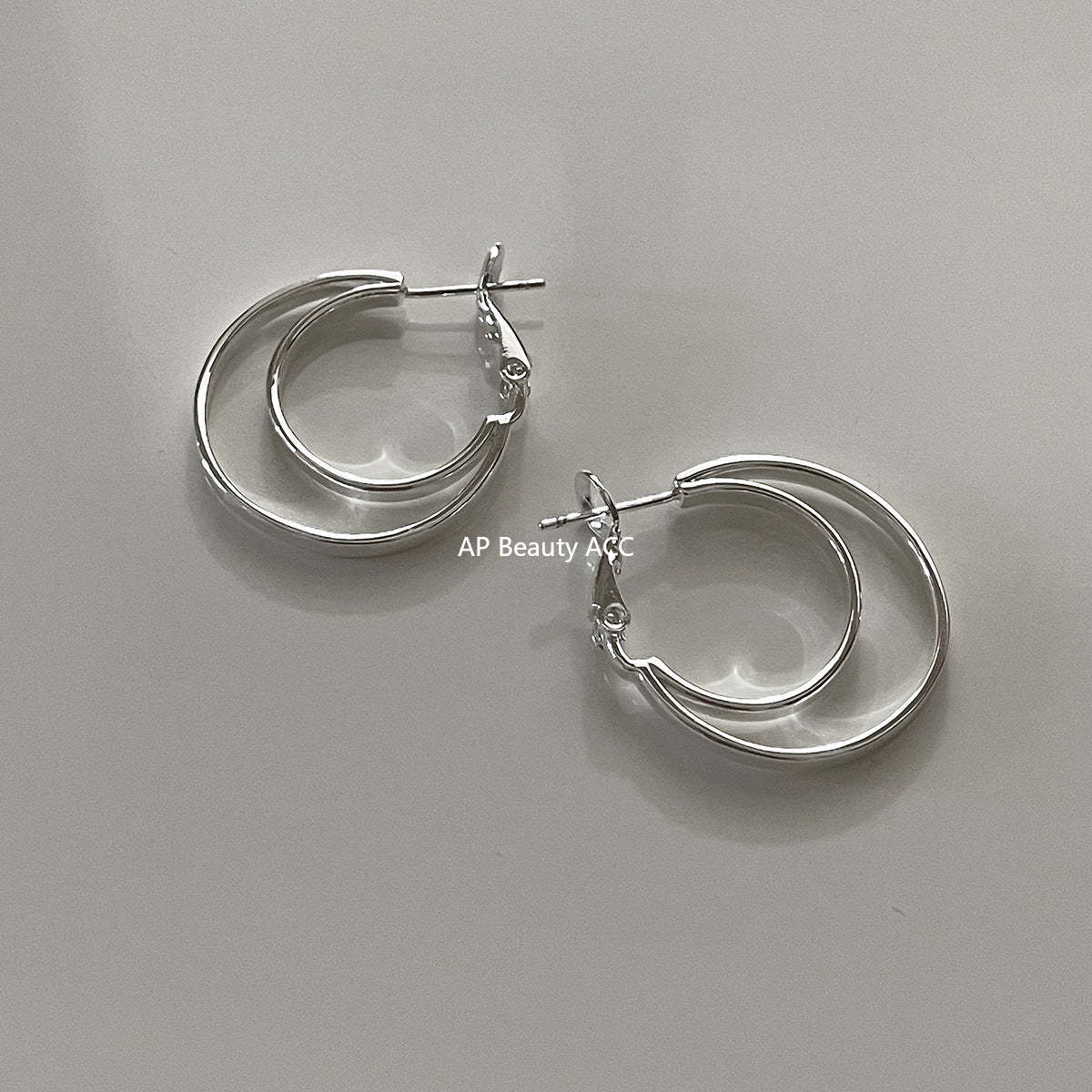 C廠-925銀針多層疊戴風大小圈耳環女氣質時尚高級感素圈耳圈輕奢耳飾「EH-4307」25.11-4