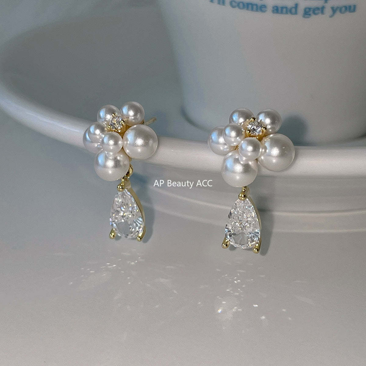 C廠-法式輕奢鋯石耳環女氣質優雅高級感珍珠耳釘復古精緻時尚花朵耳飾「EH-4351」25.12-1