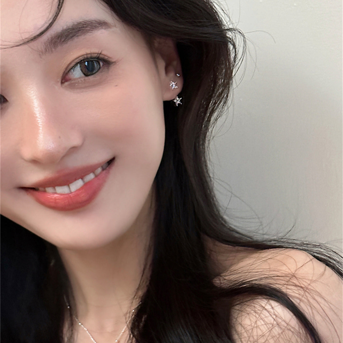 C廠-925銀針後掛式星星耳釘女ins輕奢高級感鋯石耳環極簡百搭氣質耳飾「EH-3761」25.08-4