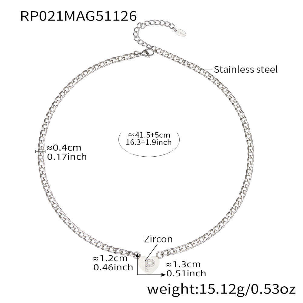 B廠-不鏽鋼愛心字母鑲嵌鋯石吊墜項鍊手鍊套裝 歐美個性首飾鍍18k真金「RP021」25.12-1