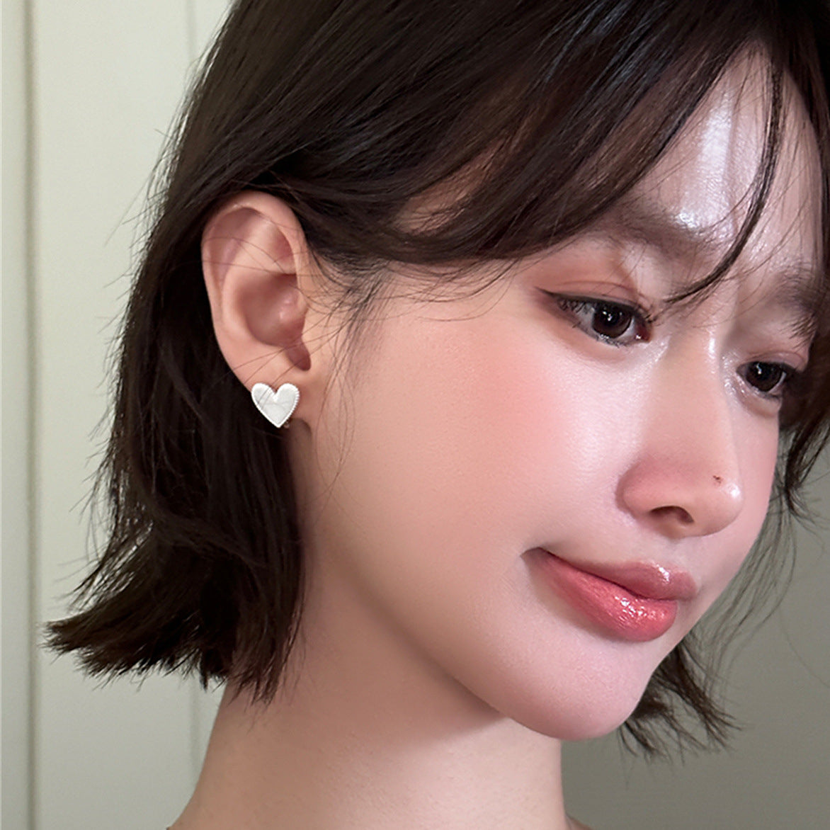 C廠-韓版簡約日常愛心耳環女百搭通勤銀針耳環輕奢優雅氣質文藝耳飾「EH-3861」25.07-3