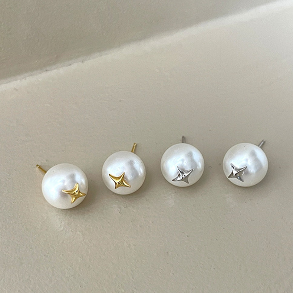 C廠-日系甜美珍珠耳釘女輕奢溫婉氣質高級感星星銀針耳環精緻百搭耳飾「EH-3997」25.10-2