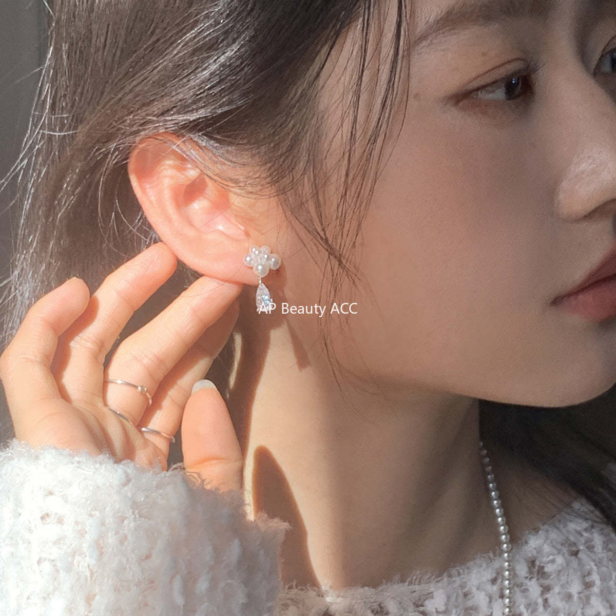 C廠-法式輕奢鋯石耳環女氣質優雅高級感珍珠耳釘復古精緻時尚花朵耳飾「EH-4351」25.12-1