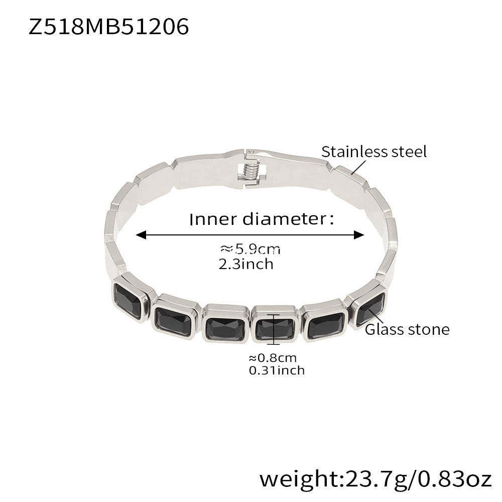 B廠-不鏽鋼方形彩色玻璃石手鐲ins小眾設計歐美潮酷飾品鍍18k金不掉色「Z518」25.12-2