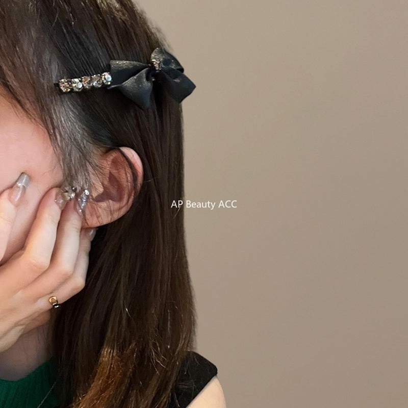 E廠-時尚氣質韓版蝴蝶結水鑽鴨嘴夾高檔瀏海側邊夾碎髮夾一字夾髮夾「26037E」25.11-2