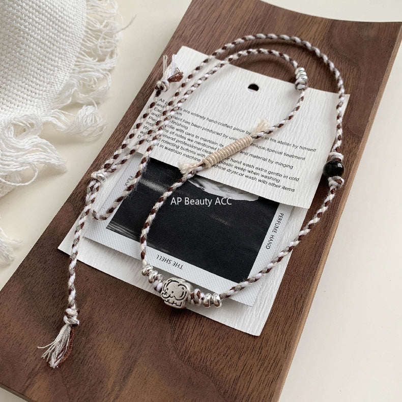 C廠-童趣大象小象編織串珠手作手鍊S925項鍊女甜酷可愛個性頸鏈設計感「1608」25.11-2