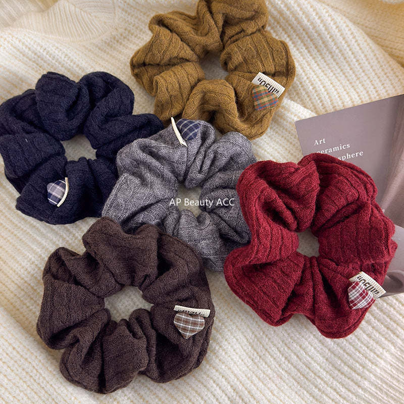 E廠-韓系麻花針織褶皺毛線大腸髮圈高級感氣質頭花髮繩扎頭高彈力頭繩「27707」25.11-4