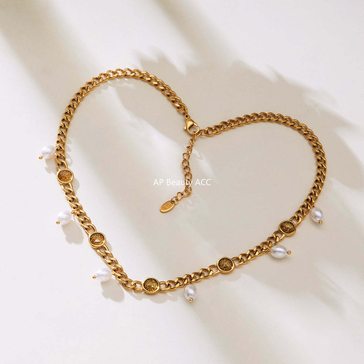 B廠-歐美熱銷款仿珍珠流蘇項鍊手鍊不鏽鋼鍍18k金ins小眾設計首飾套裝「TXP496」25.11-4